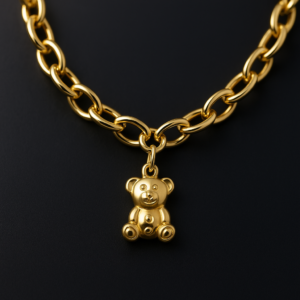 Charms miś dwustronny 3D duży złoto 585