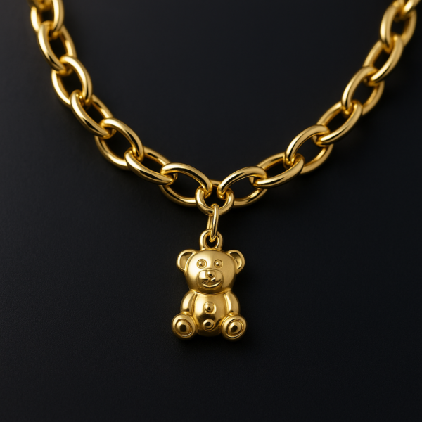 Charms miś dwustronny 3D duży złoto 585